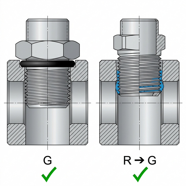 Сечение: G-папа в G-маму с О-кольцом и R-папа в G-маму с герметиком &mdash; обе комбинации работают