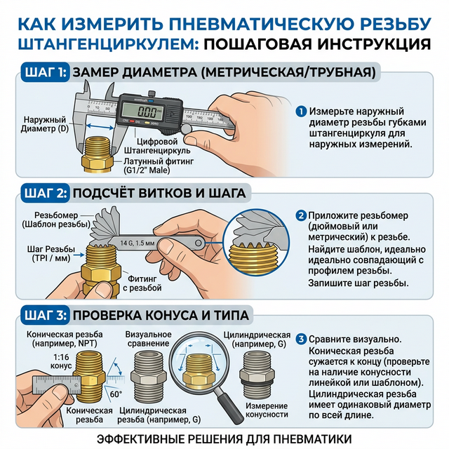 Как измерить пневматическую резьбу штангенциркулем: пошаговая инструкция из 3 шагов