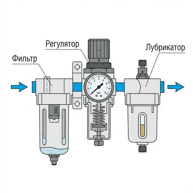 Блок подготовки воздуха ФРЛ — Блок подготовки воздуха ФРЛ — фильтр, регулятор давления и лубрикатор