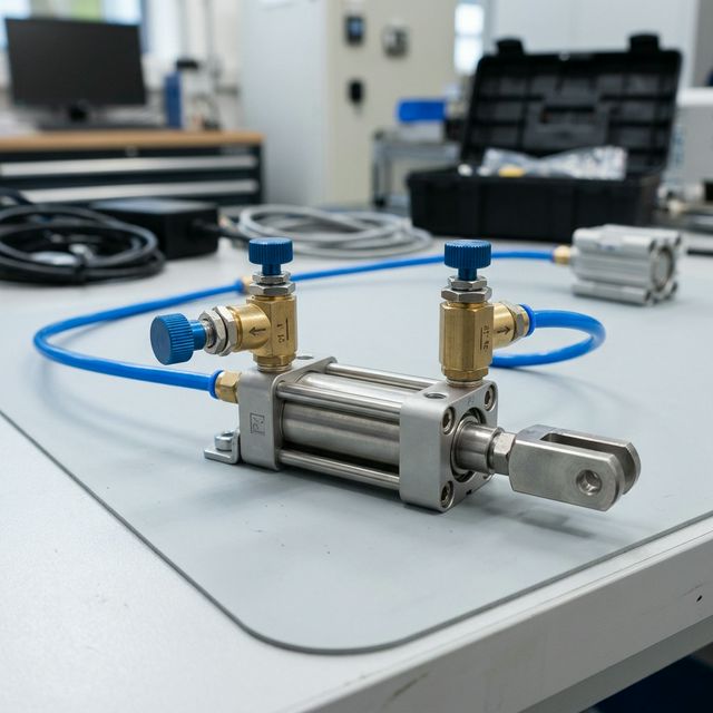 Пневмоцилиндр с двумя дросселями Meter-out на рабочем столе