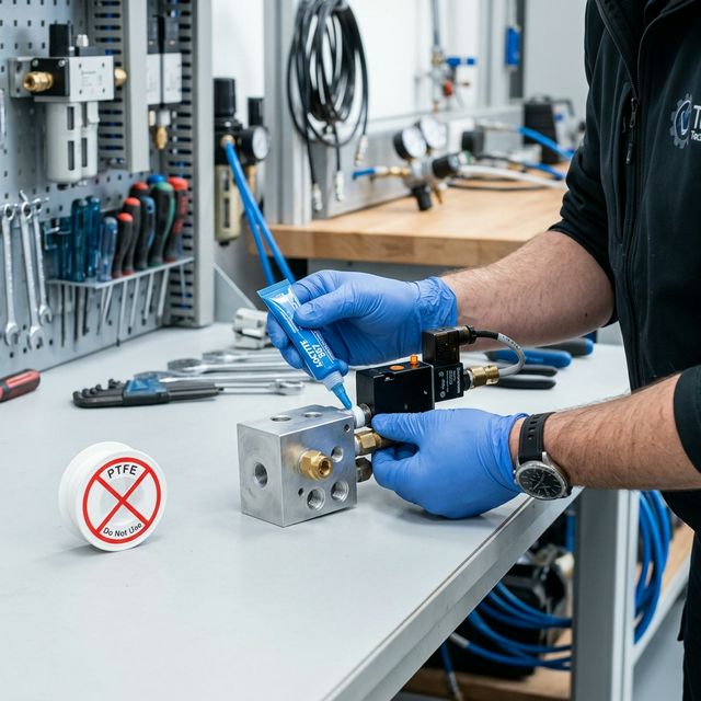 Монтаж пневматического клапана с анаэробным герметиком — ФУМ-лента запрещена