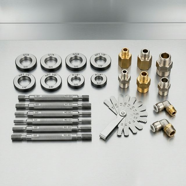 Набор резьбовых калибров и пневматических фитингов разных стандартов G, R, NPT