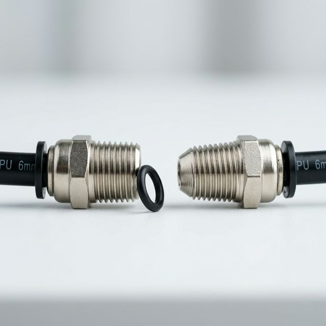 Два пневматических фитинга: цилиндрическая резьба G с уплотнительным кольцом и коническая резьба R