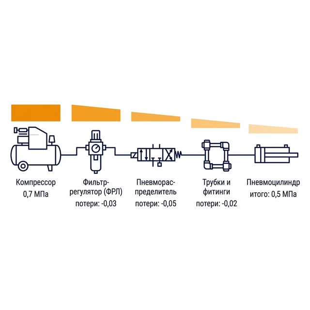 Потери давления в пневмосистеме от компрессора до цилиндра