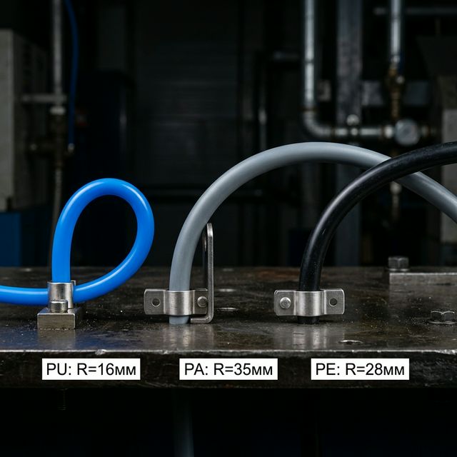 Три материала пневмотрубок: PU, PA, PE