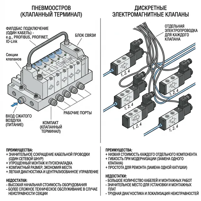 Пневмоостров vs дискретные клапаны — сравнение конфигураций