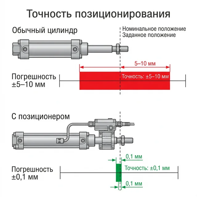 Точность позиционирования с позиционером и без