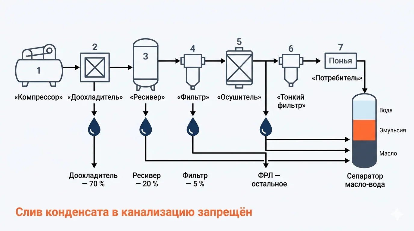 Точки слива конденсата в пневмосистеме