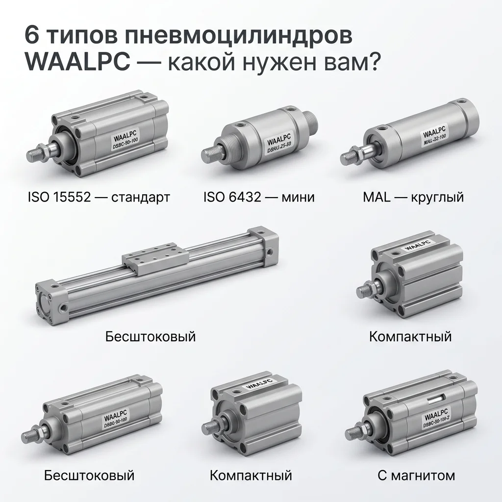 Типы пневмоцилиндров: ISO 15552, ISO 6432, компактный ADN — сравнение