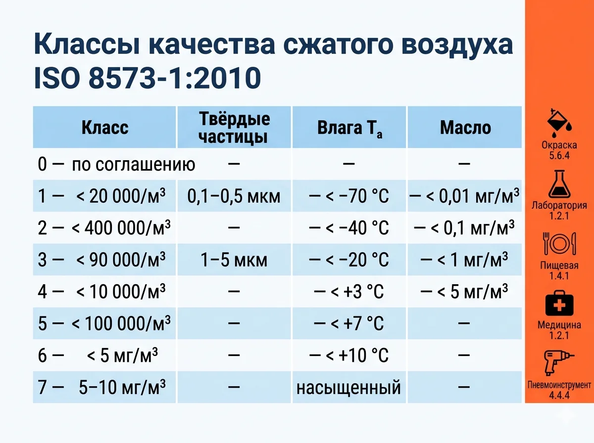 Классы качества сжатого воздуха ISO 8573-1:2010