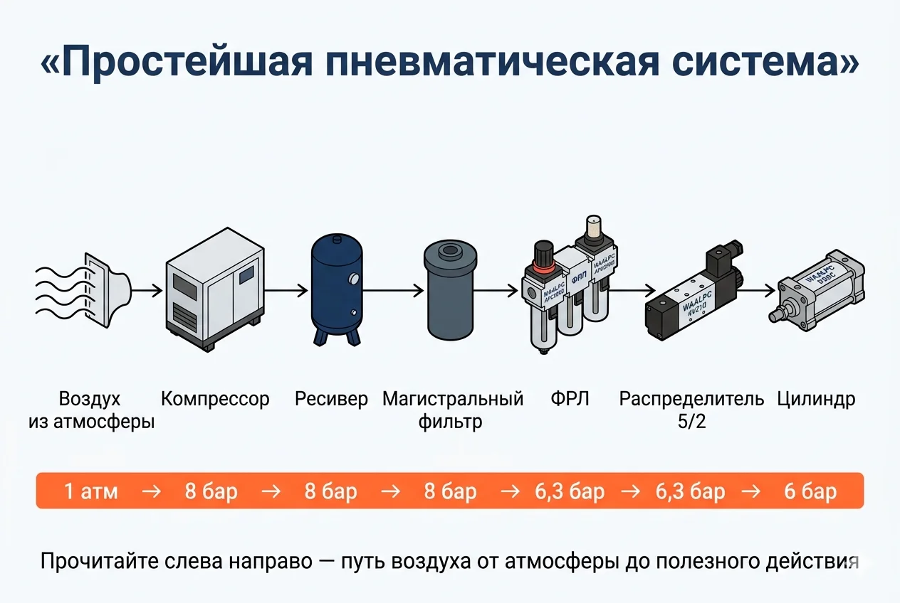 Схема простейшей пневматической системы