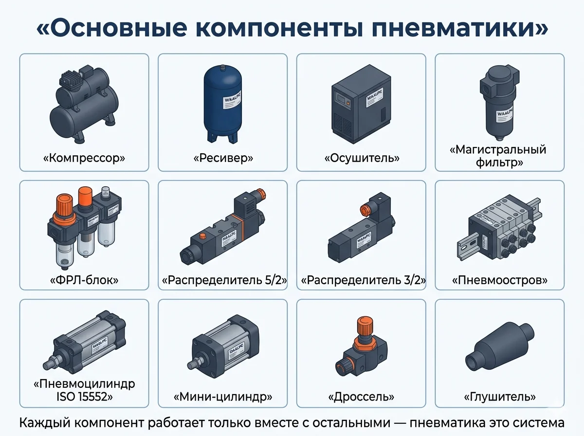 Основные компоненты пневматики — каталог