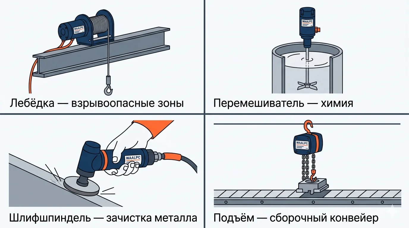 Применения пневмодвигателя