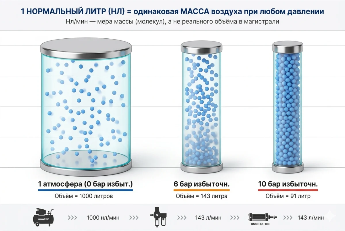 Сжатие воздуха: 1 атм vs 6 бар vs 10 бар — наглядное сравнение объёма