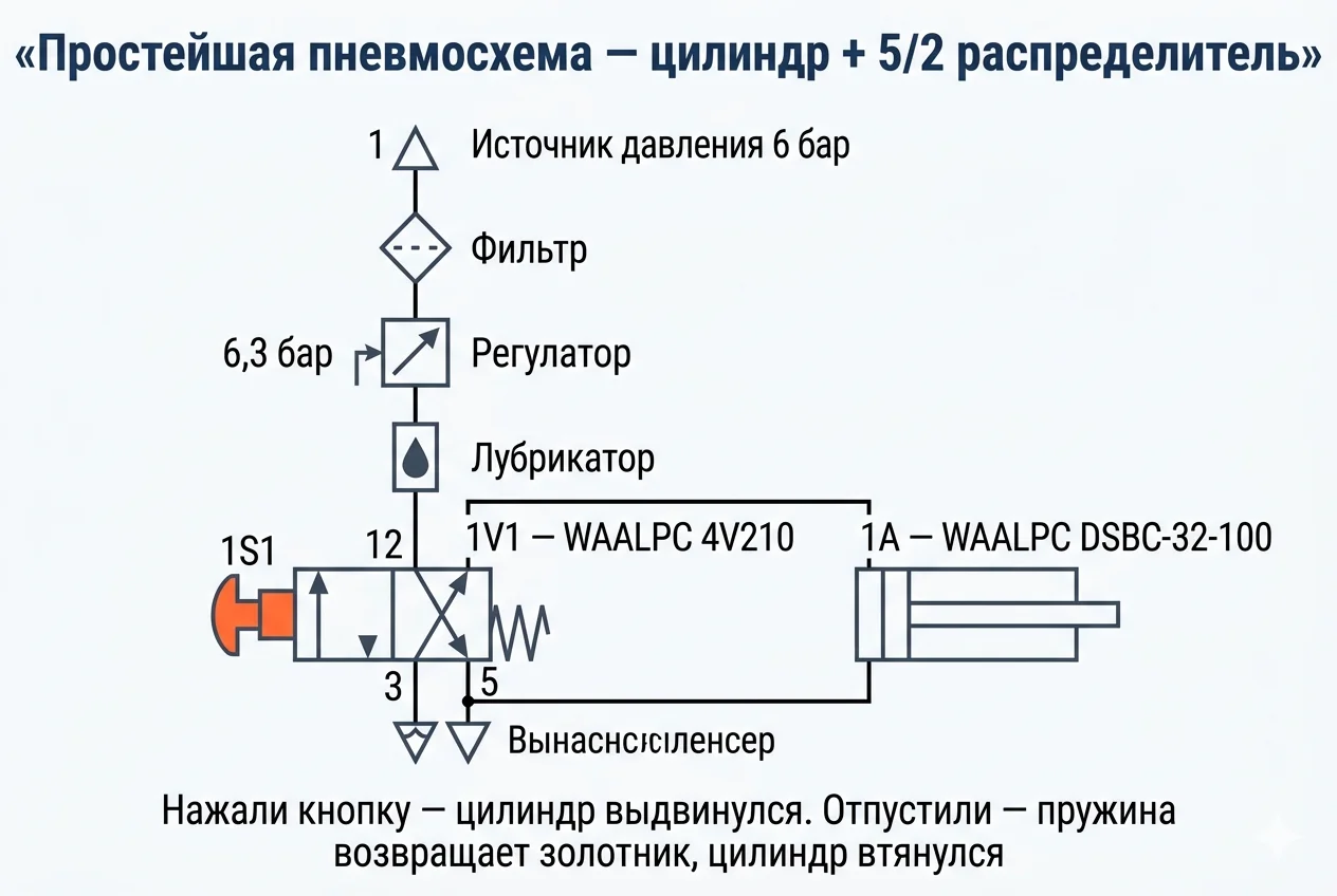 Простейшая пневмосхема ISO 1219
