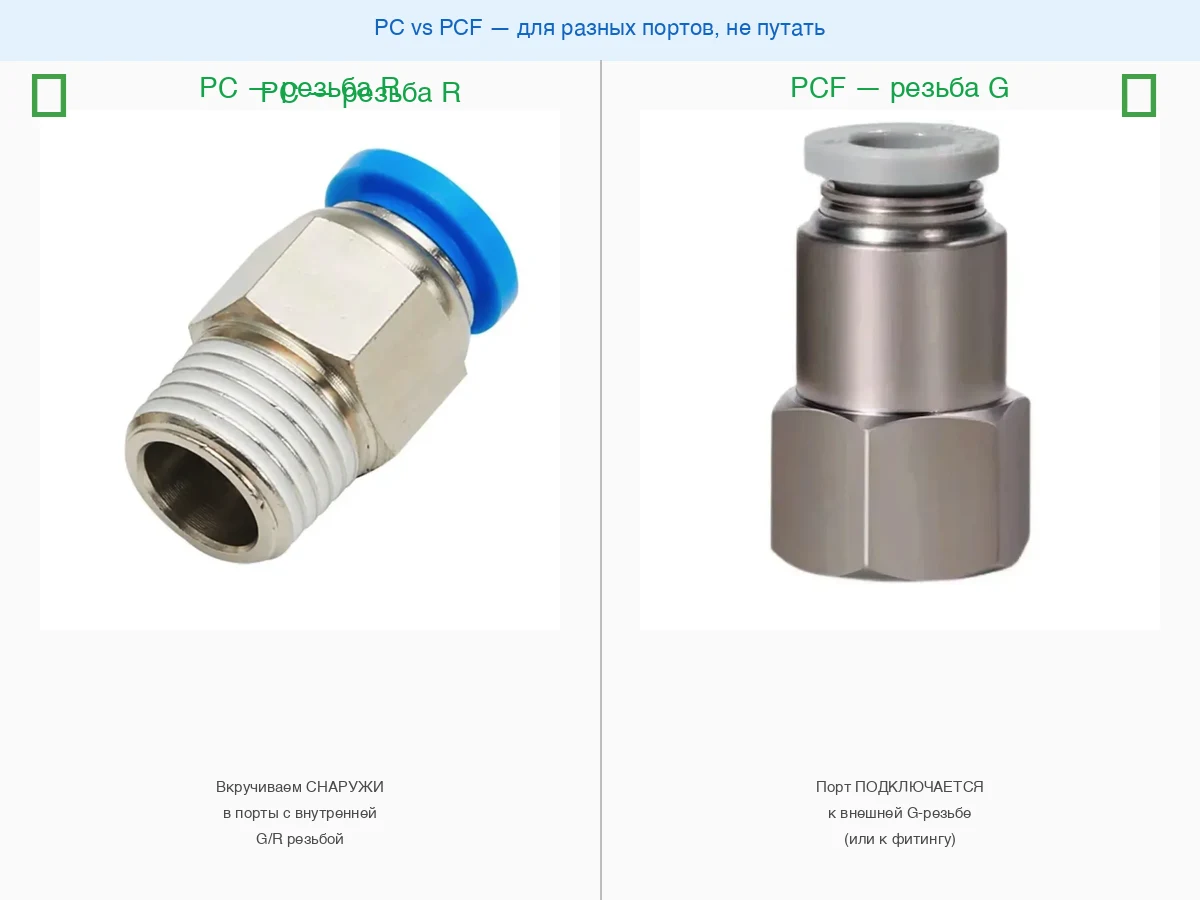 PC (R) vs PCF (G) — какой к какому порту