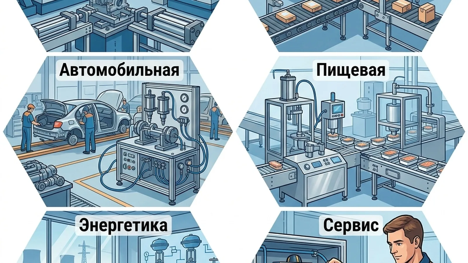 Отрасли клиентов CORNETA.TECH — машиностроение, упаковка, автопром, пищепром, энергетика, сервис