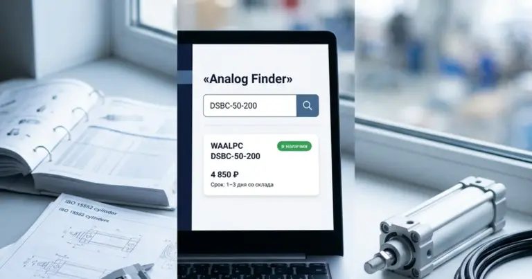 Скриншот виджета Поиск аналога WAALPC: ввод артикула, мгновенный подбор совместимой серии, цена в рублях.